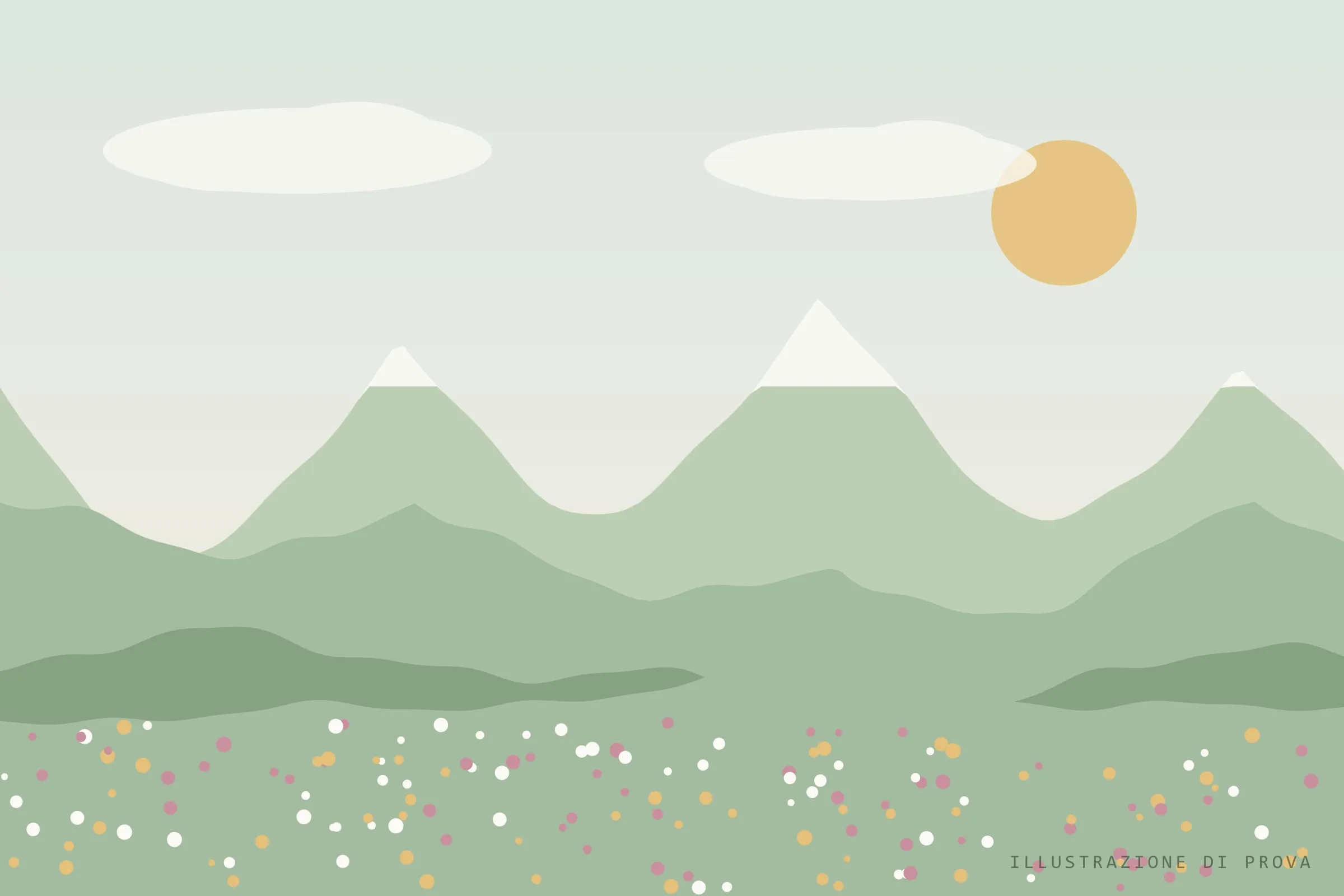 Illustrazione di prova: un prato fiorito sotto le montagne